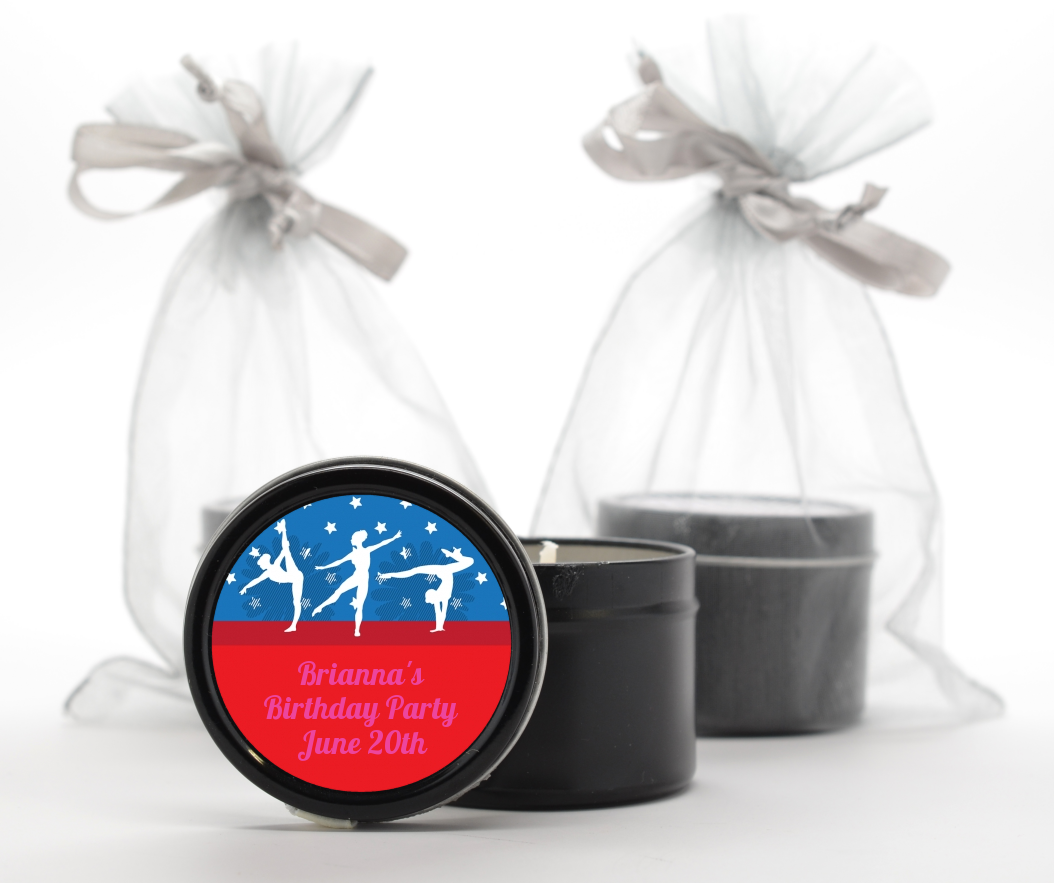  Gymnastics - Birthday Party Black Candle Tin Favors Option 1