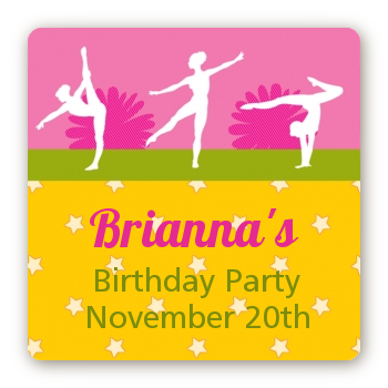 Gymnastics - Square Personalized Birthday Party Sticker Labels