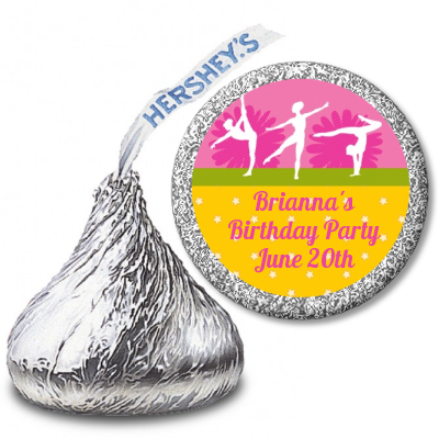  Gymnastics - Hershey Kiss Birthday Party Sticker Labels Option 1