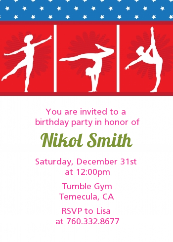  Gymnastics - Birthday Party Invitations Pink/Green