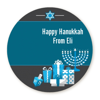  Hanukkah Celebration - Round Personalized Holiday Party Sticker Labels Option 1