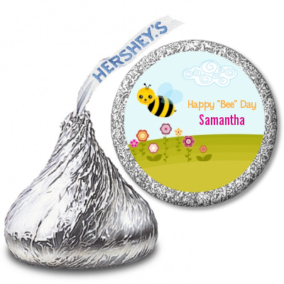 Happy Bee Day - Hershey Kiss Birthday Party Sticker Labels