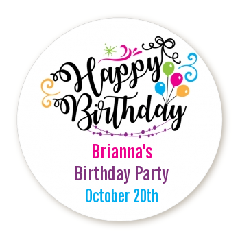  Happy Birthday - Round Personalized Birthday Party Sticker Labels 