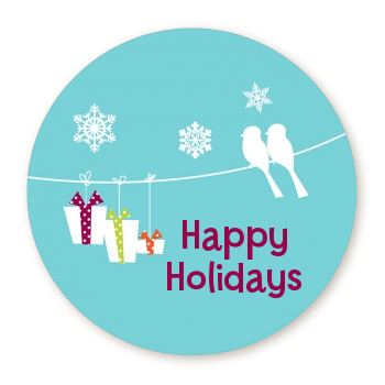  Happy Holidays on a String - Round Personalized Christmas Sticker Labels 