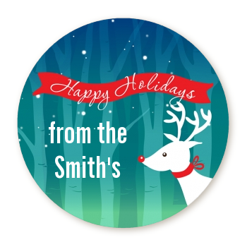  Happy Holidays Reindeer - Round Personalized Christmas Sticker Labels 