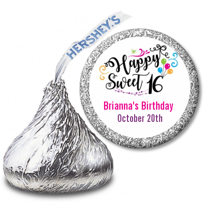 Happy Sweet 16 - Hershey Kiss Birthday Party Sticker Labels
