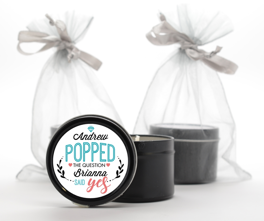  He Popped The Question - Bridal Shower Black Candle Tin Favors Option 1