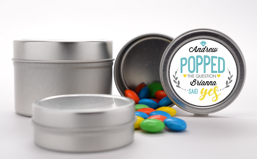  He Popped The Question - Custom Bridal Shower Favor Tins Option 1