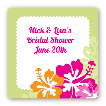 Hibiscus - Square Personalized Bridal Shower Sticker Labels