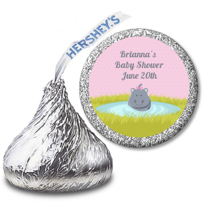 Hippopotamus Girl - Hershey Kiss Baby Shower Sticker Labels