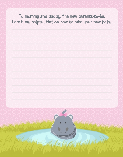 Hippopotamus Girl - Baby Shower Notes of Advice