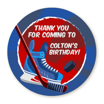  Hockey - Round Personalized Birthday Party Sticker Labels 
