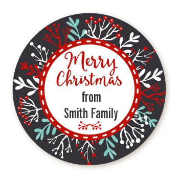  Holly Berries - Round Personalized Christmas Sticker Labels 