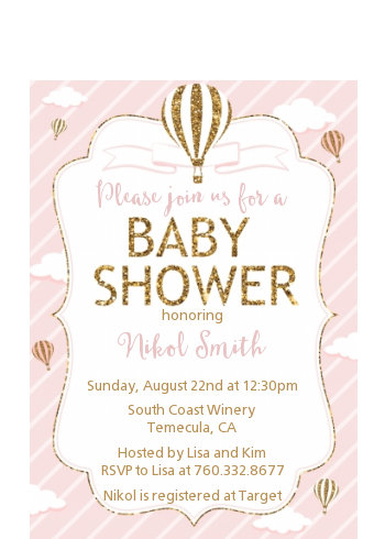 Hot Air Balloon Gold Glitter - Baby Shower Petite Invitations