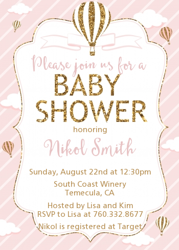 Hot Air Balloon Gold Glitter - Baby Shower Invitations