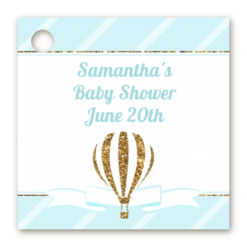 Hot Air Balloon Boy Gold Glitter - Personalized Baby Shower Card Stock Favor Tags