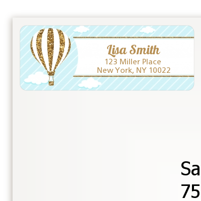 Hot Air Balloon Boy Gold Glitter - Baby Shower Return Address Labels