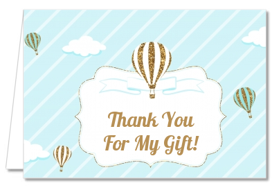 Hot Air Balloon Boy Gold Glitter - Baby Shower Thank You Cards