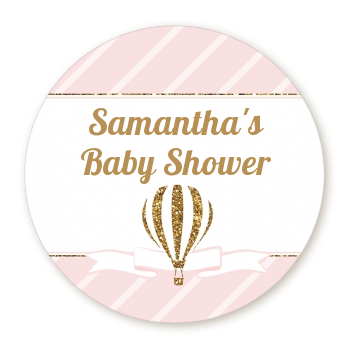  Hot Air Balloon Gold Glitter - Round Personalized Baby Shower Sticker Labels 