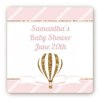 Hot Air Balloon Gold Glitter - Square Personalized Baby Shower Sticker Labels