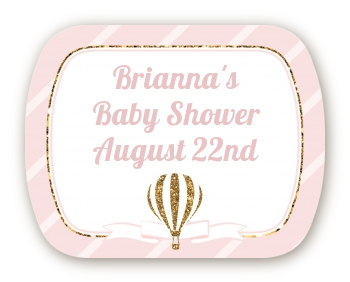 Hot Air Balloon Gold Glitter - Personalized Baby Shower Rounded Corner Stickers