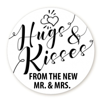  Hugs & Kisses - Round Personalized Bridal Shower Sticker Labels Option 1