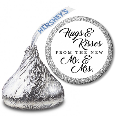  Hugs & Kisses - Hershey Kiss Bridal Shower Sticker Labels Option 1
