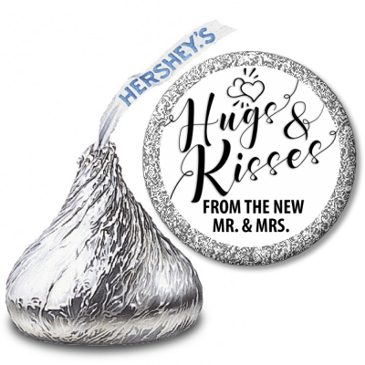  Hugs & Kisses - Hershey Kiss Bridal Shower Sticker Labels Option 1