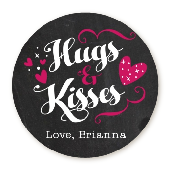  Hugs and Kisses - Round Personalized Valentines Day Sticker Labels Option 1