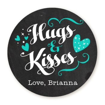  Hugs and Kisses - Round Personalized Valentines Day Sticker Labels Option 1