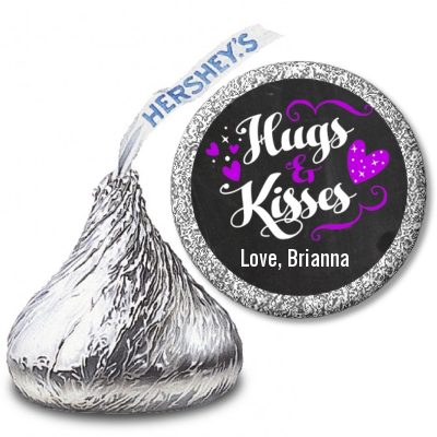  Hugs and Kisses - Hershey Kiss Valentines Day Sticker Labels Option 1