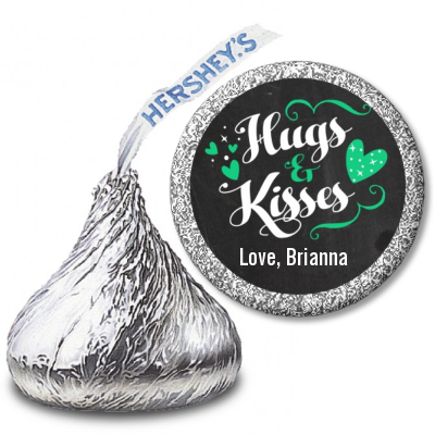  Hugs and Kisses - Hershey Kiss Valentines Day Sticker Labels Option 1