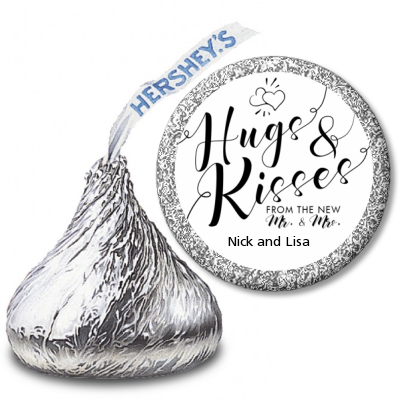 Hugs & Kisses From Mr & Mrs - Hershey Kiss Bridal Shower Sticker Labels