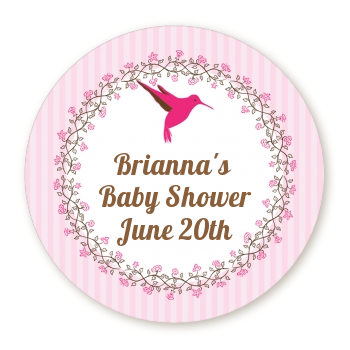  Hummingbird - Round Personalized Baby Shower Sticker Labels Option 1