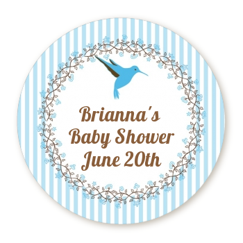  Hummingbird - Round Personalized Baby Shower Sticker Labels Option 1