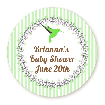  Hummingbird - Round Personalized Baby Shower Sticker Labels Option 1