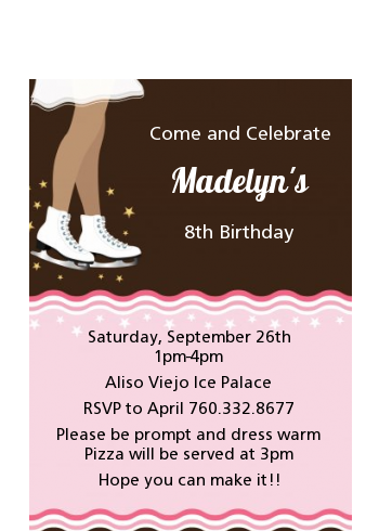 Ice Skating African American - Birthday Party Petite Invitations