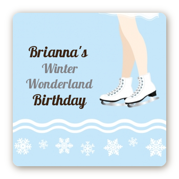 Ice Skating with Snowflakes - Square Personalized Birthday Party Sticker Labels