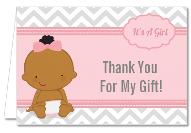 It's A Girl Chevron African American - Baby Shower Thank You Cards