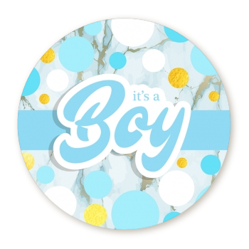  It's A Boy Blue Gold - Round Personalized Baby Shower Sticker Labels It's A Boy