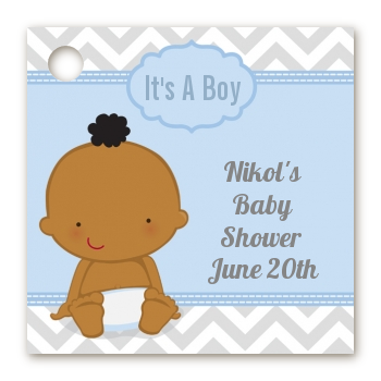 It's A Boy Chevron African American - Personalized Baby Shower Card Stock Favor Tags
