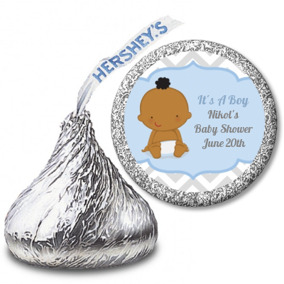 It's A Boy Chevron African American - Hershey Kiss Baby Shower Sticker Labels