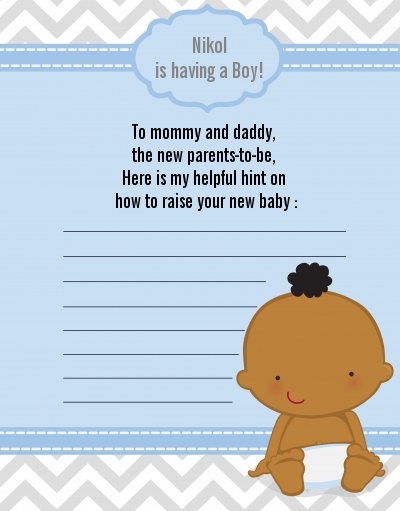 It's A Boy Chevron African American - Baby Shower Notes of Advice