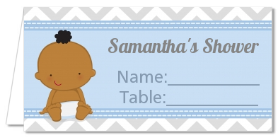 It's A Boy Chevron African American - Personalized Baby Shower Place Cards