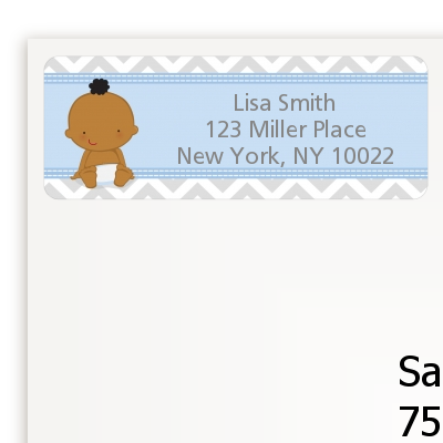 It's A Boy Chevron African American - Baby Shower Return Address Labels