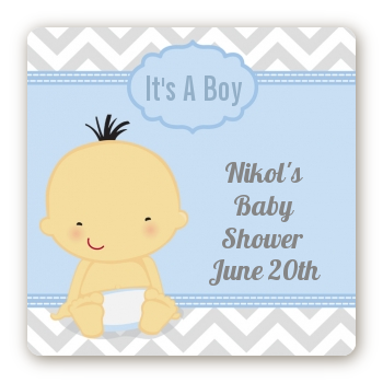 It's A Boy Chevron Asian - Square Personalized Baby Shower Sticker Labels
