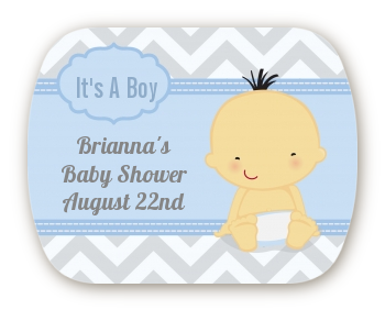 It's A Boy Chevron Asian - Personalized Baby Shower Rounded Corner Stickers