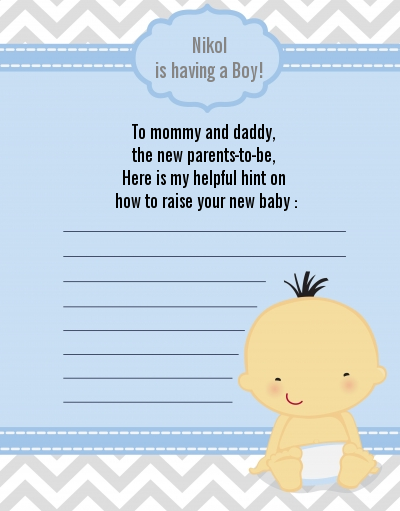 It's A Boy Chevron Asian - Baby Shower Notes of Advice