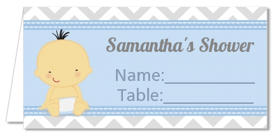 It's A Boy Chevron Asian - Personalized Baby Shower Place Cards