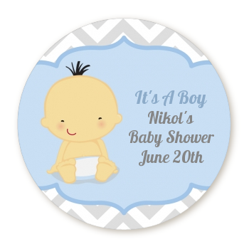  It's A Boy Chevron Asian - Round Personalized Baby Shower Sticker Labels 